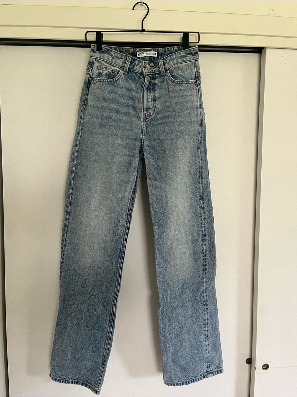 Zara High-Rise Light Wash Straight Jeans